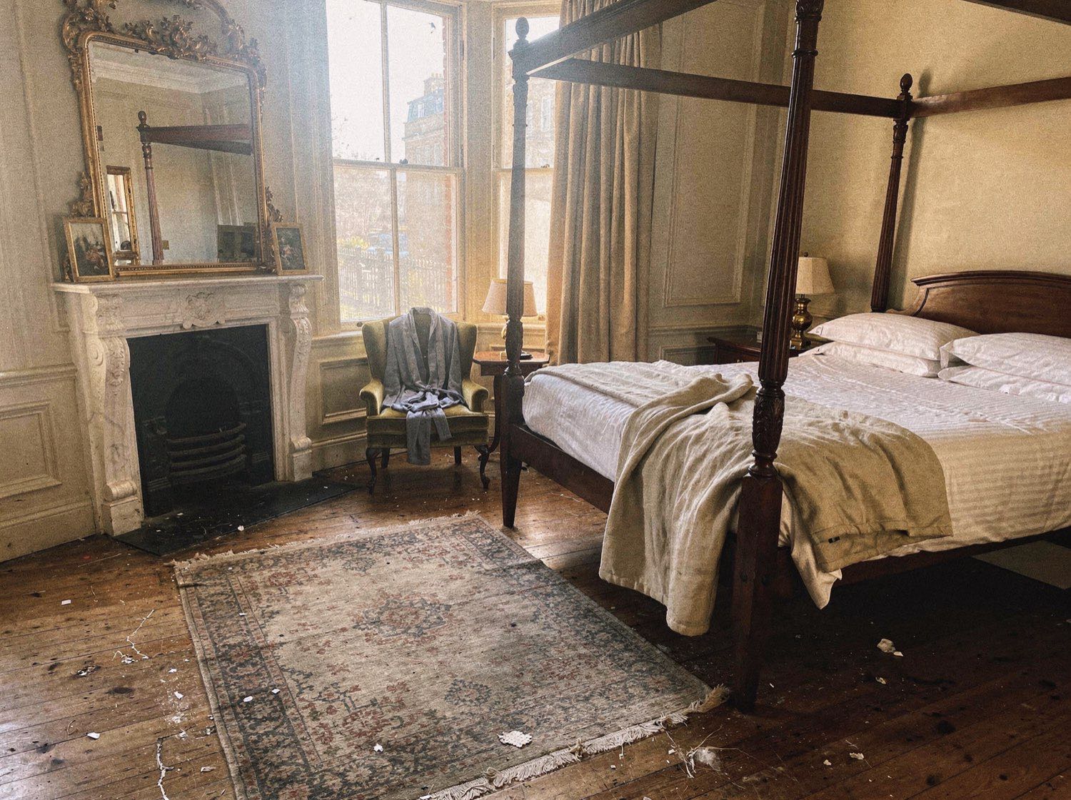 The Mount Street Suite — four-poster bed and marble fireplace
